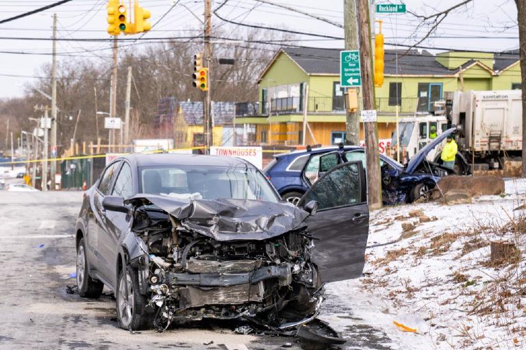 A respectful, abstract comic-style graphic depicts a speeding driver striking a mother on Decker Avenue. The flat, somber tones evoke a tragic Father's Day hit-and-run.