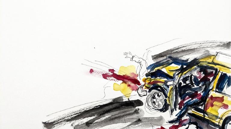 Late morning on 125th, a boy on a bike goes down