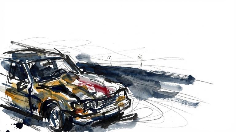 Night on the Bronx River Parkway. Two riders down.