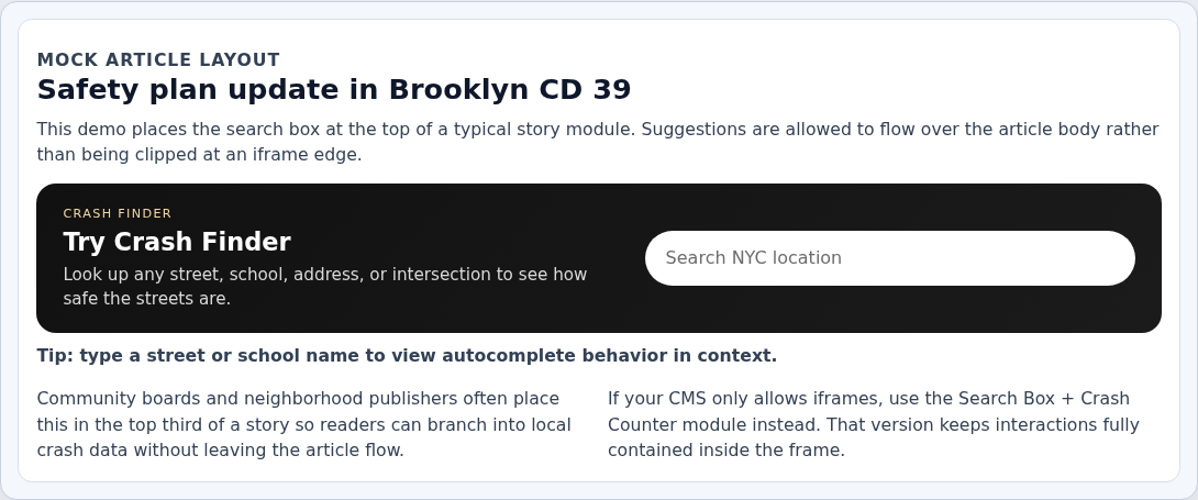 Crash Finder search-only embed preview