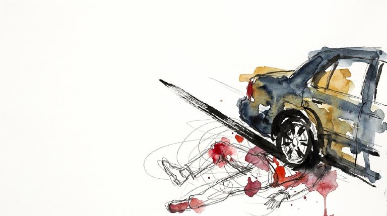 Parsons and 79th: a bike, a sedan, a fall
